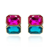 Fuschia and Peacock Blue Double Stone Clip Earrings