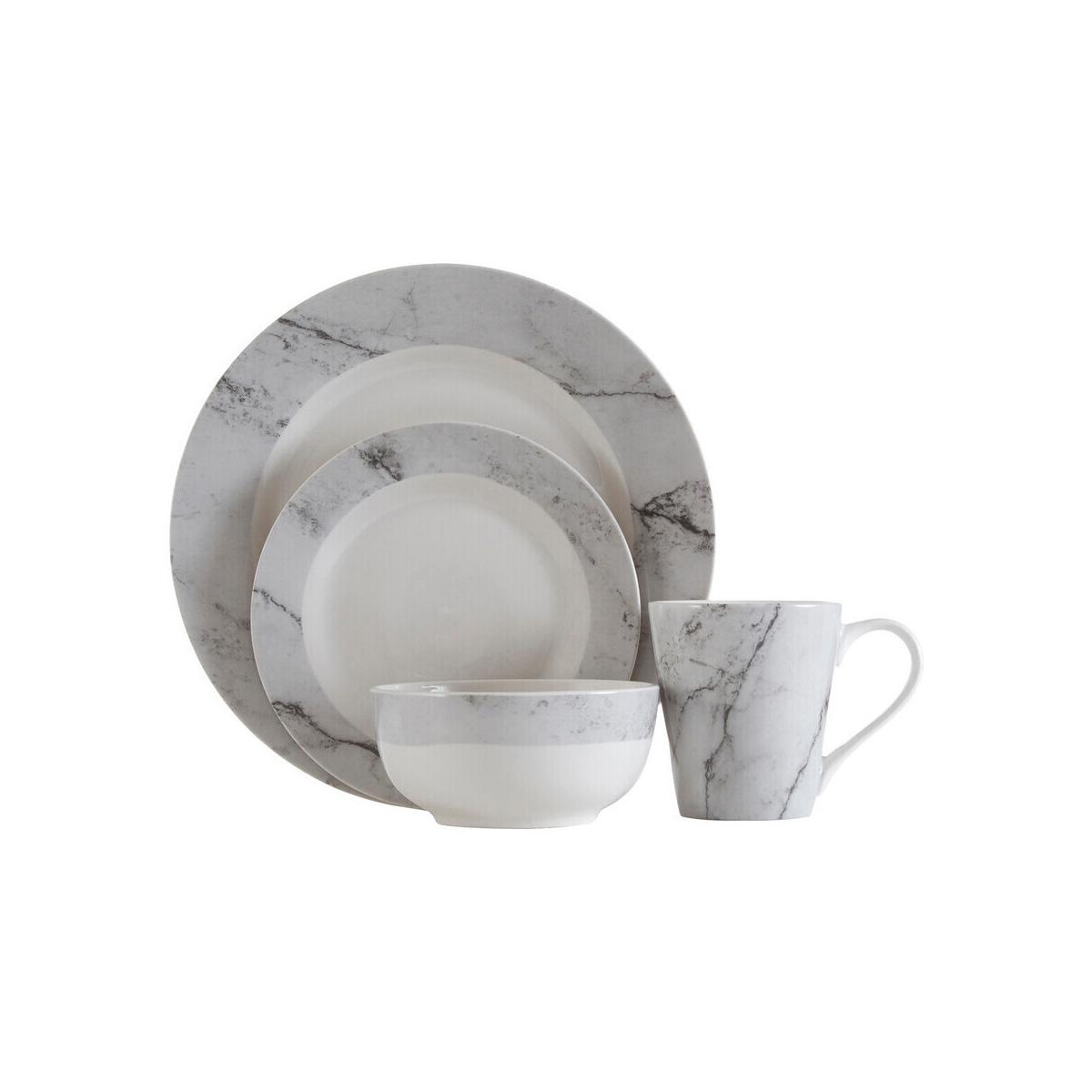Avie 16pc White And Grey Marble Effect Dinner Set