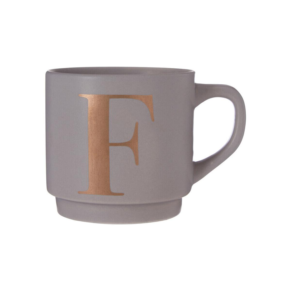 Signet Grey Monogram Mug, F