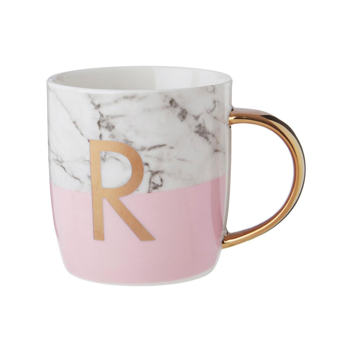 Frosted Deco Marble Effect and Pink Monogram Mug, R