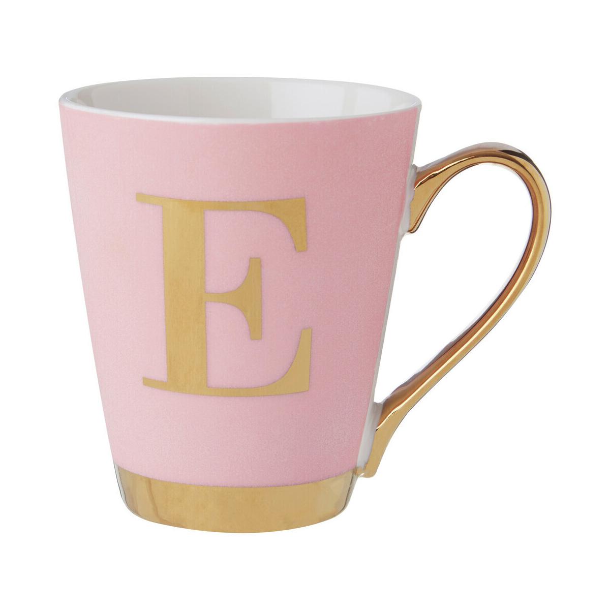 Frosted Deco Pink Monogram Mug, E