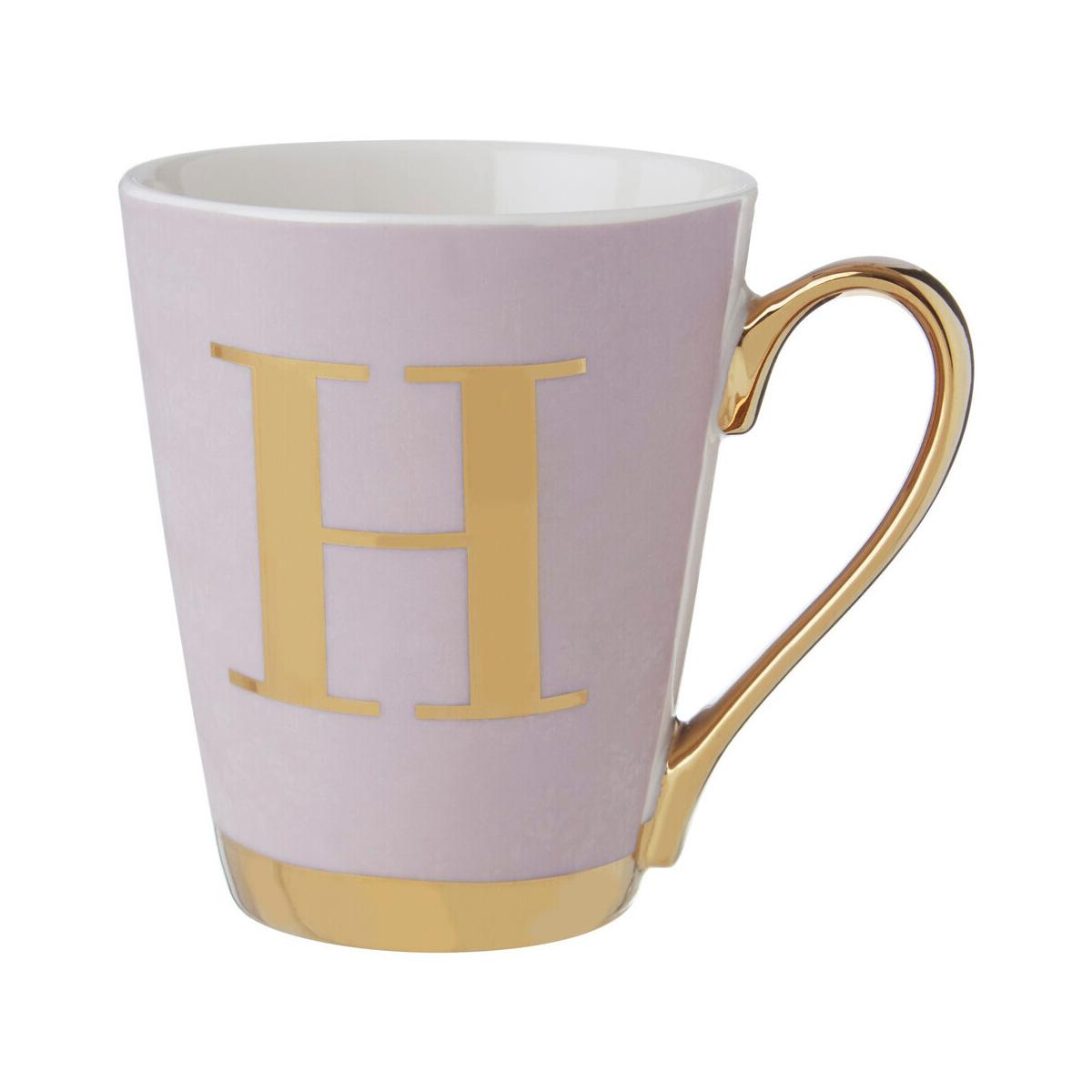 Frosted Deco Lilac Monogram Mug, H