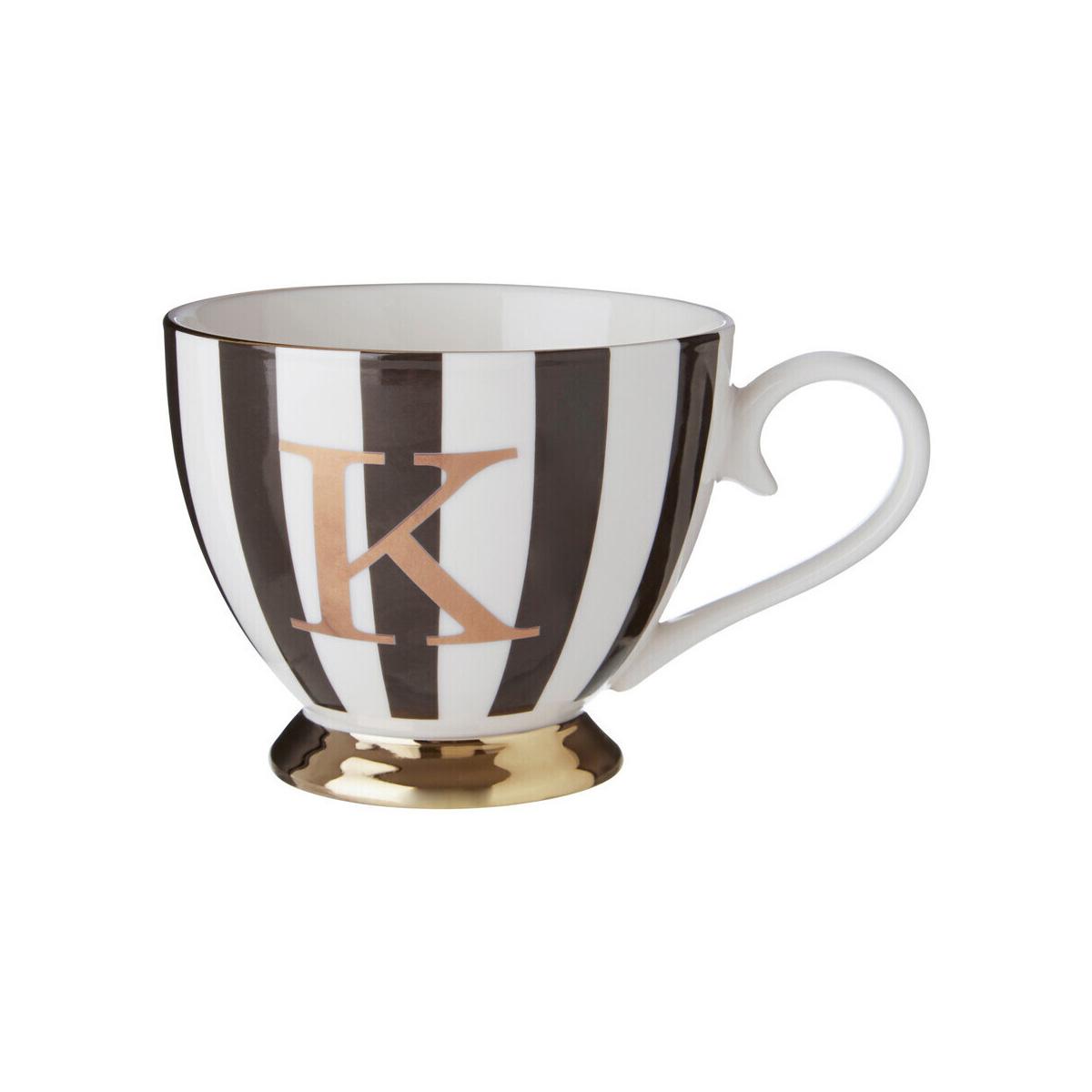 Duchess Black and White Monogram Mug with K