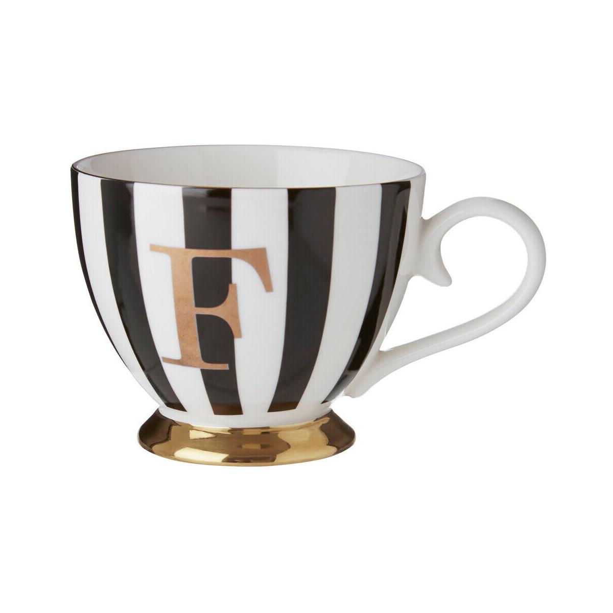 Duchess Black and White Monogram Mug with F