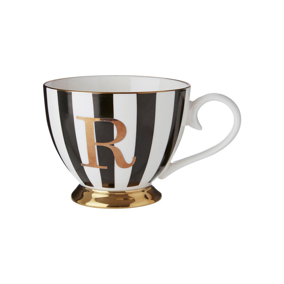 Duchess Black and White Monogram Mug with R