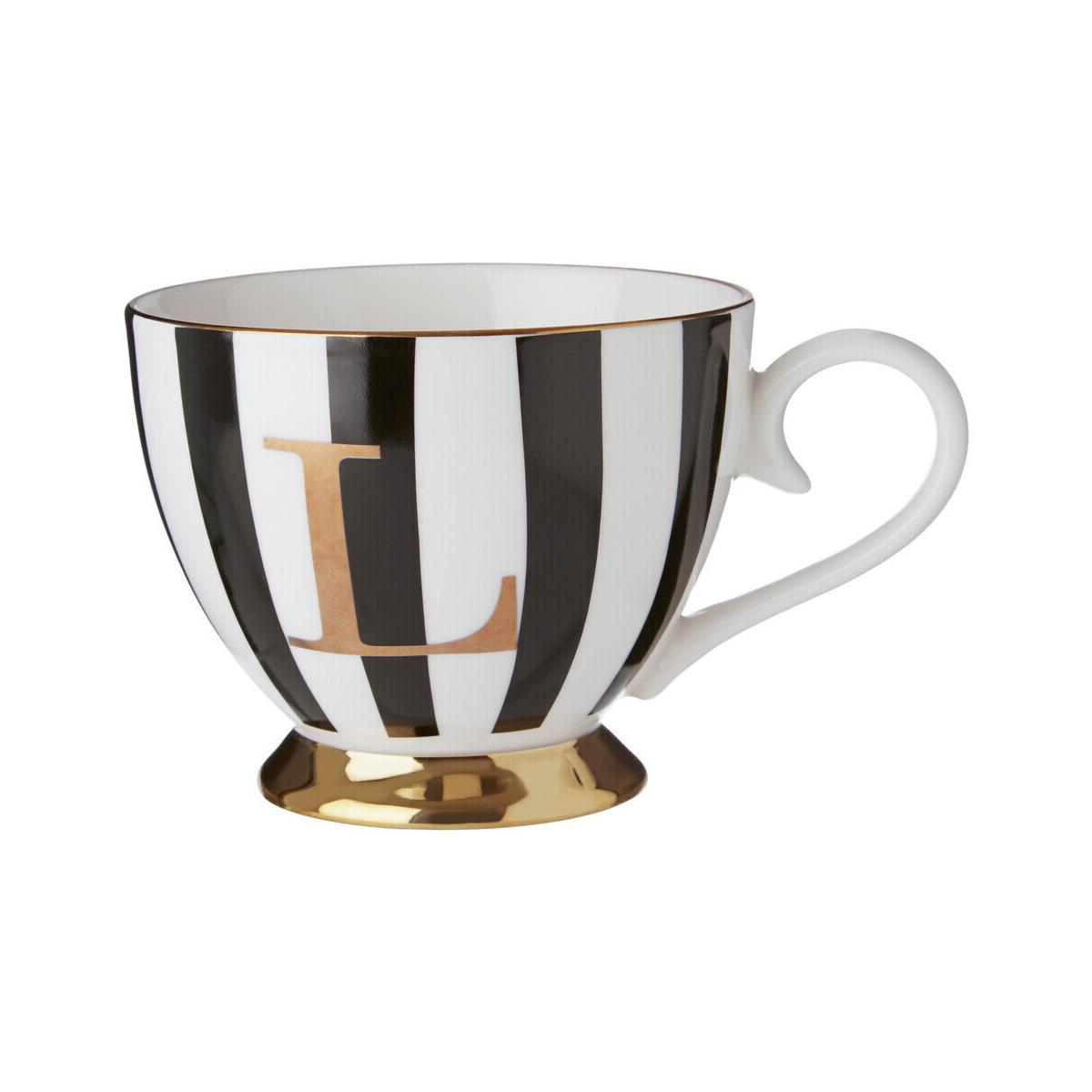 Duchess Black and White Monogram Mug with L