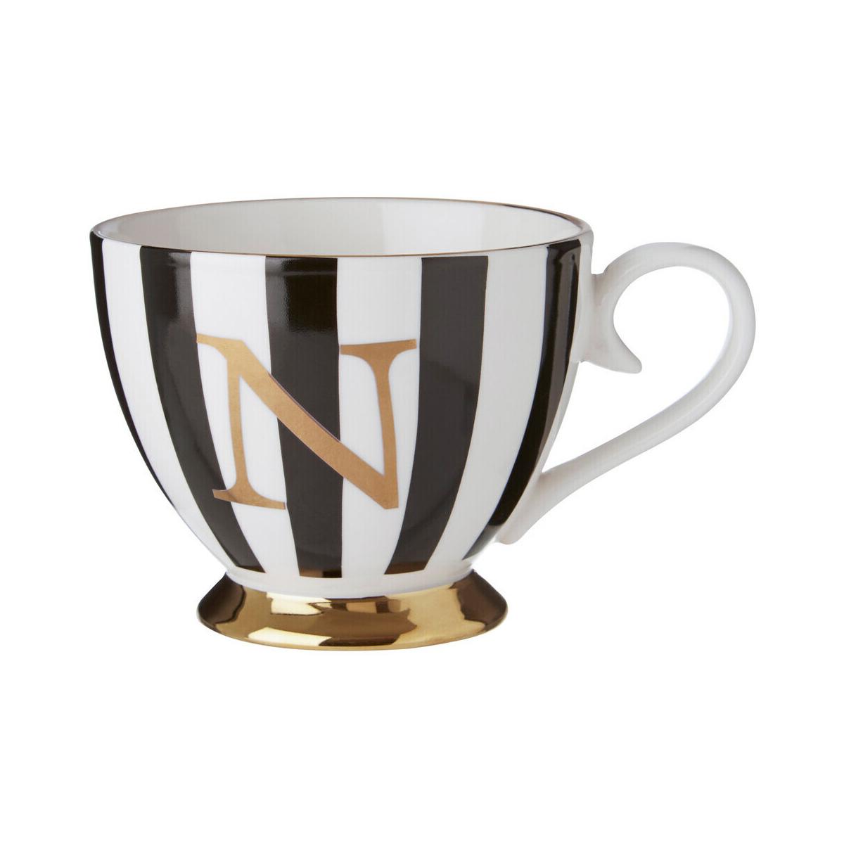 Duchess Black and White Monogram Mug with N