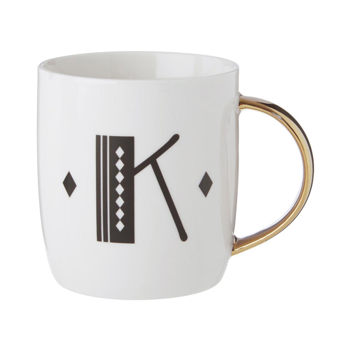 Diamond Deco White Monogram Mug, K