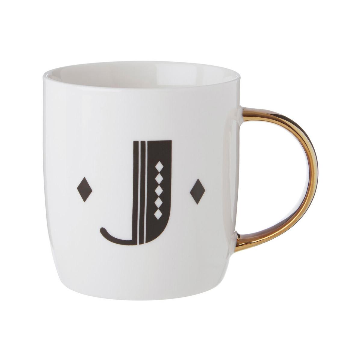 Diamond Deco White Monogram Mug, J
