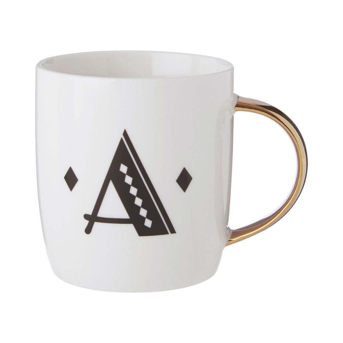 Diamond Deco White Monogram Mug, A
