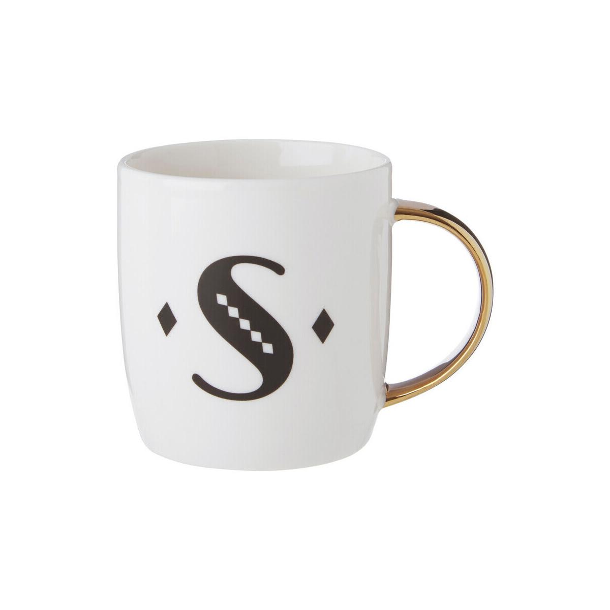 Diamond Deco White Monogram Mug, S