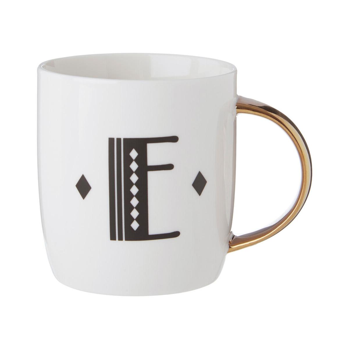 Diamond Deco White Monogram Mug, E