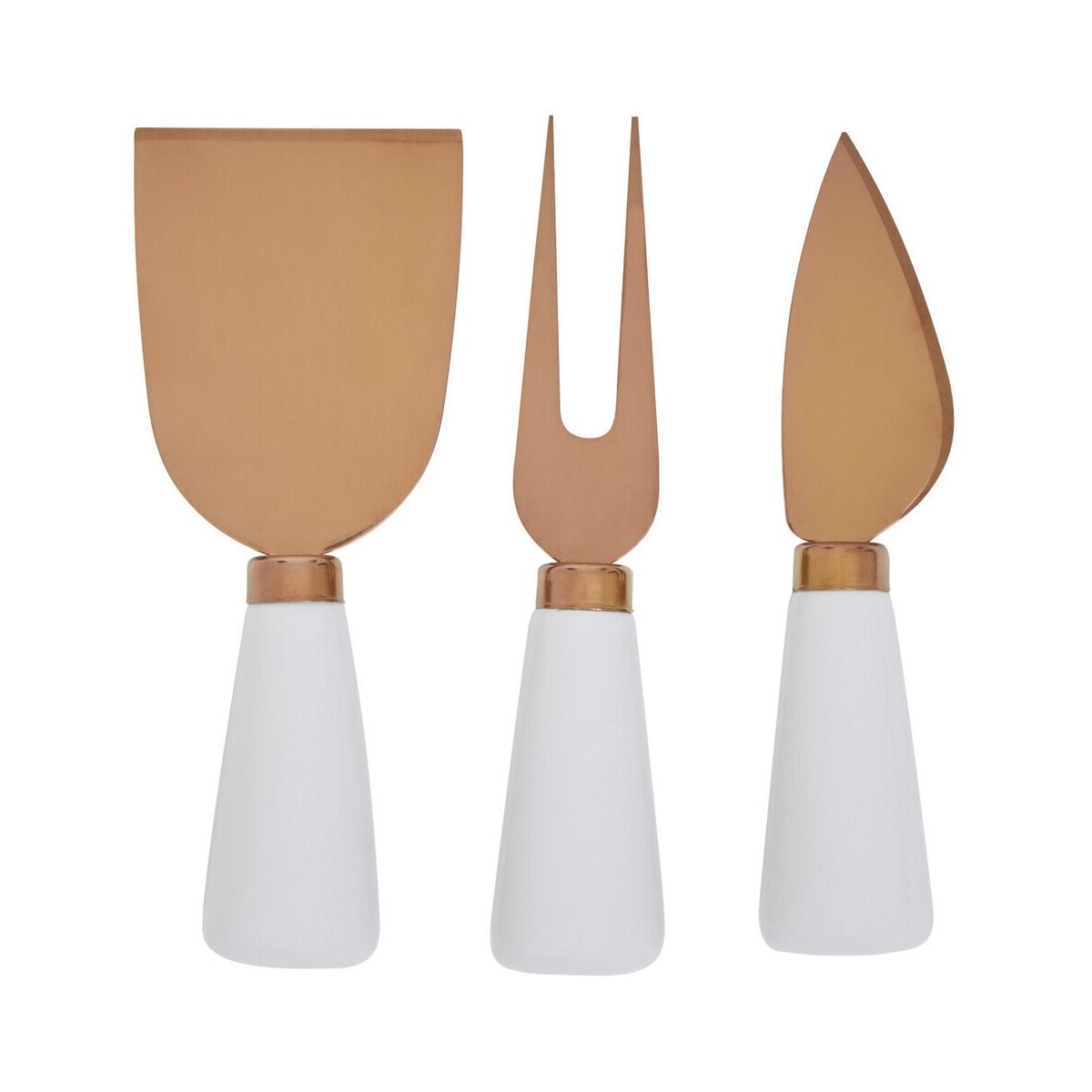 Exbury 3Pc White And Rose Gold Cheese Knife Set