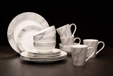Avie 16 Piece White And Grey Marble Effect Dinner Set