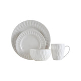 Avie 16 Piece White Embossed Dinner Set.