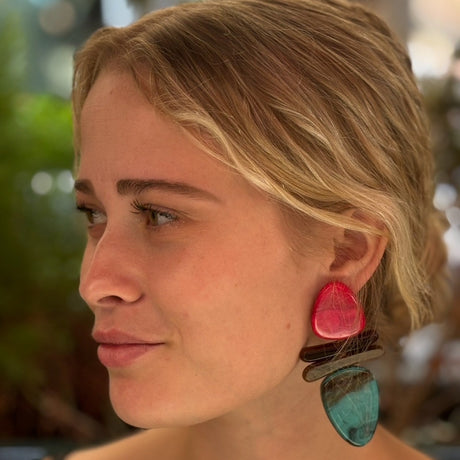 LUISA CARNELIAN and TORTOISE and GREEN DROP RESIN EARRINGS