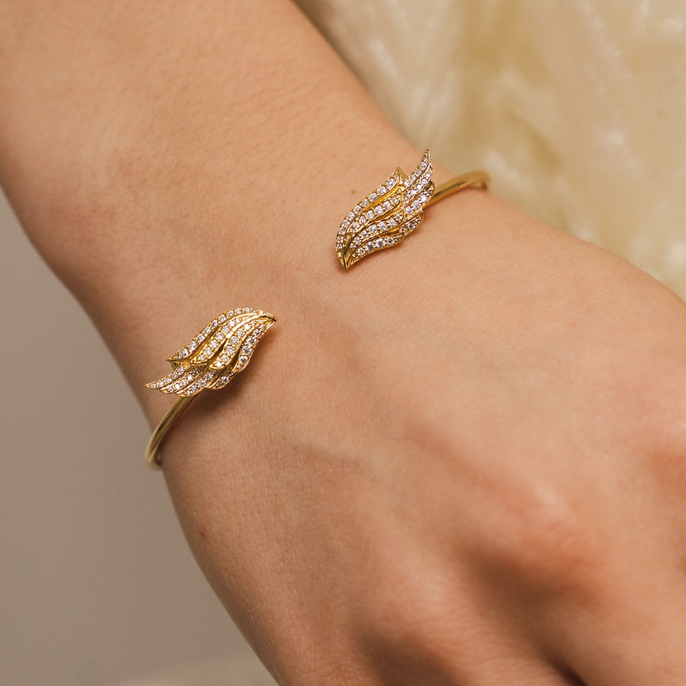 Angel Wings Gold Vermeil Bangle - Medium Size