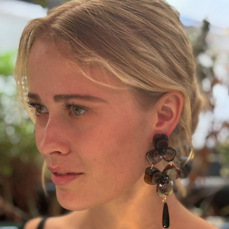 BETH TORTOISE DOUBLE FLORAL RESIN DROP EARRINGS