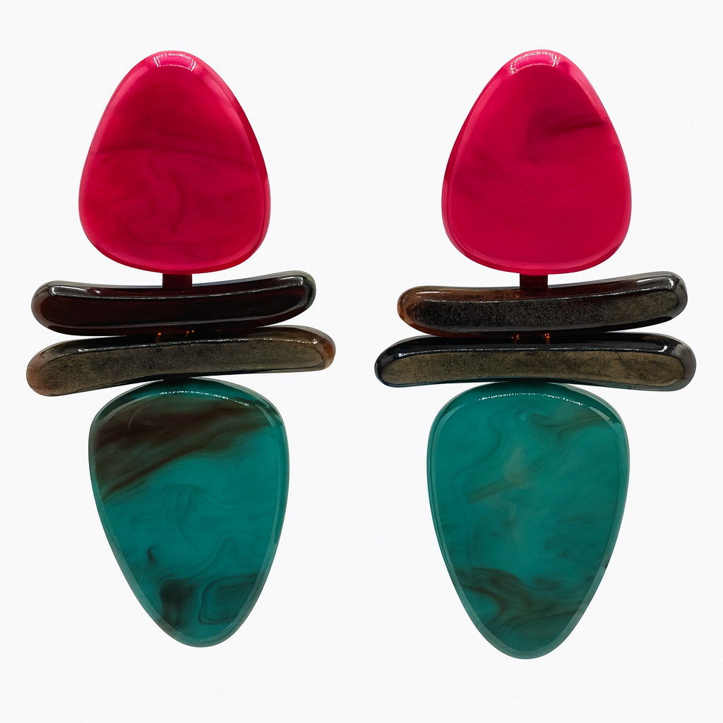 LUISA FUSCHIA and TORTOISE and TURQUOISE DROP RESIN EARRINGS