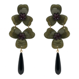BETH OLIVE DOUBLE FLORAL RESIN DROP EARRINGS