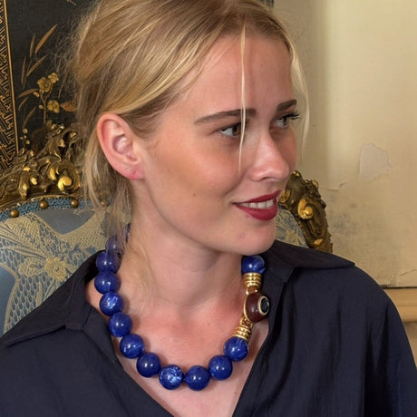 Caroline Lapis Resin Necklace With Topaz Faceted Stone Clasp