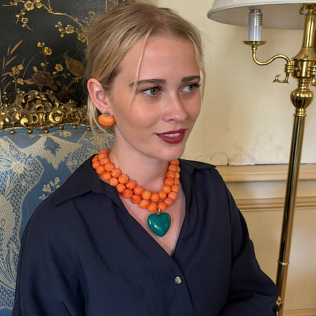 Luisa Carved Coral and Jade Resin Clip Earrings