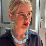 Luisa Carved Turquoise and Amethyst Resin Earrings Omega Pierced Back