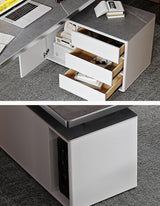 Abdi Corner Office Desk With Storage, Sintered Stone
