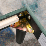 Single Bed Velvet Dark Green Upholstered Bed with Winged Headboard and Wood Slat Supports