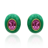Stephanie Malachite Resin Pierced Earring With Pink Glass Stone