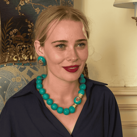 Stephanie Malachite Resin Pierced Earring With Pink Glass Stone