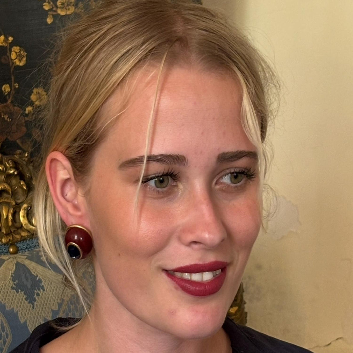 Stephanie Brown Resin Pierced Earring With Sapphire Glass Stone