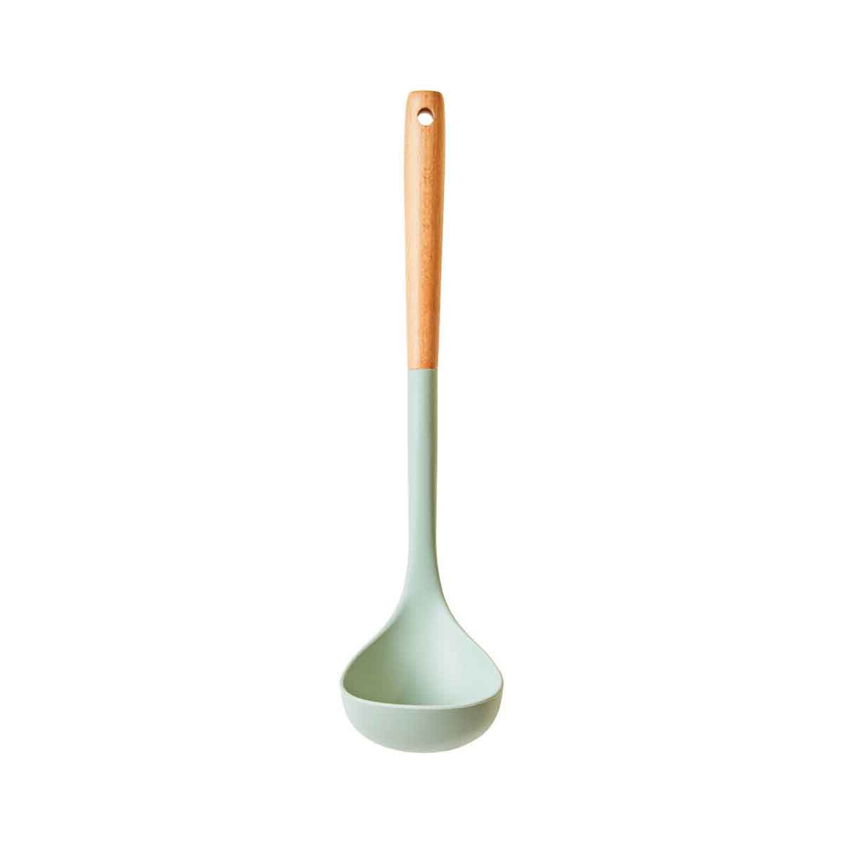 Nova Sage Green Silicone Head Ladle With Round Wood Handle