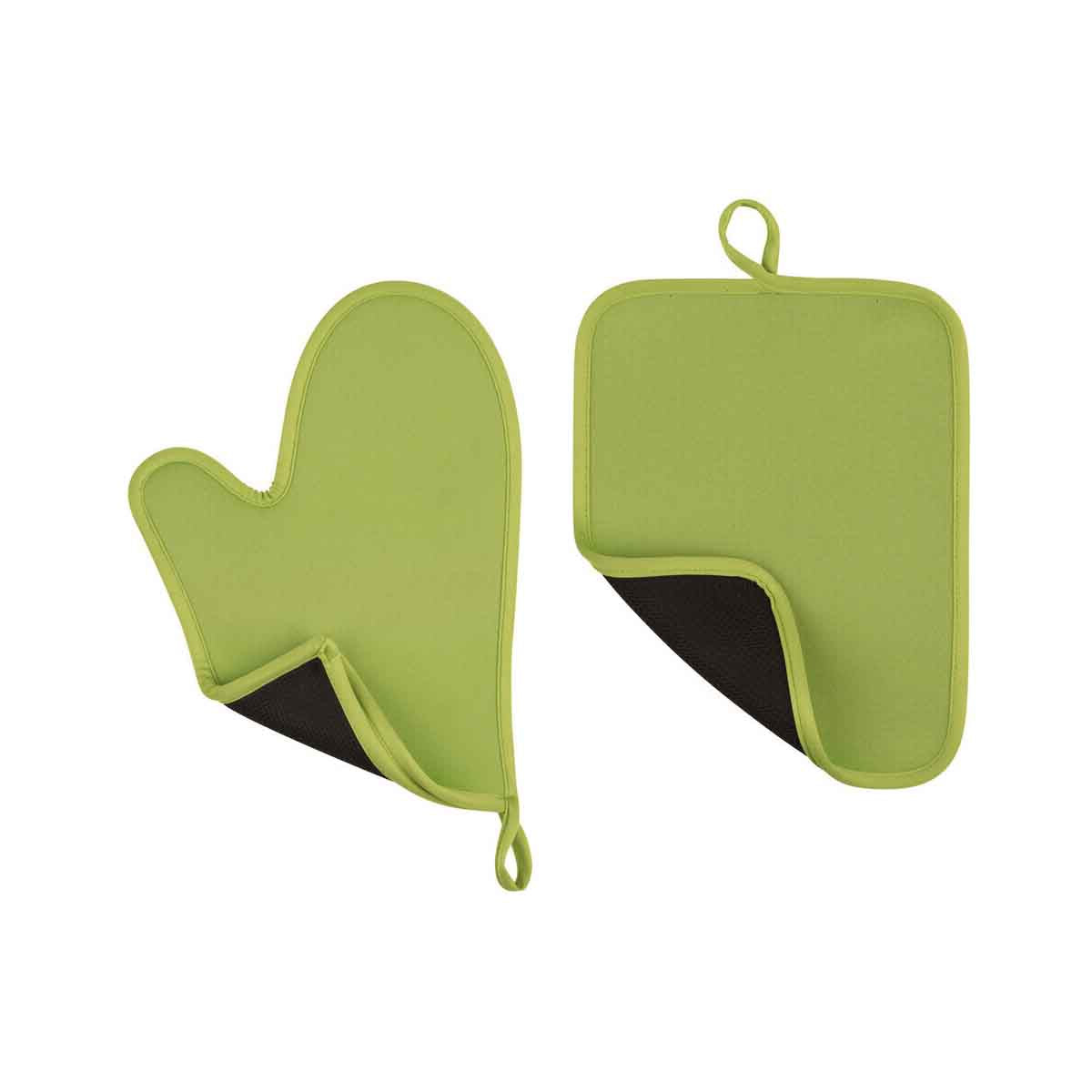 Lime Green Neoprene Oven Glove And Pot Holder Set