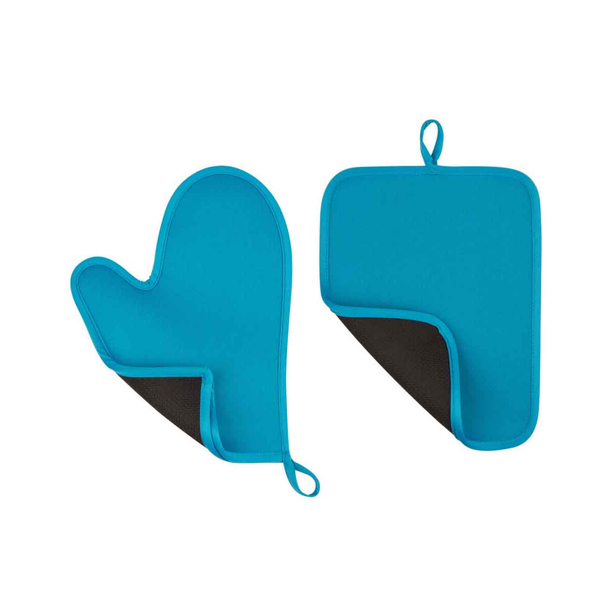 Blue Neoprene Oven Glove And Pot Holder Set