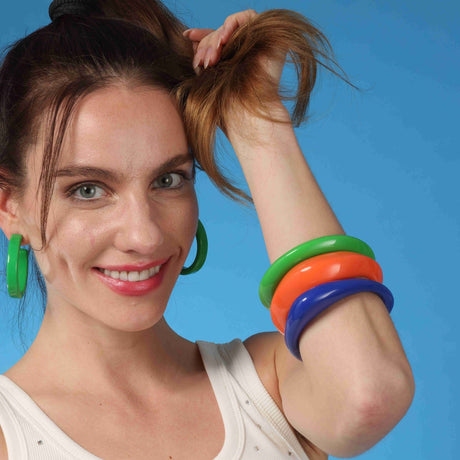 Navy and Orange and Bright Green Three Piece Resin Bangle Set
