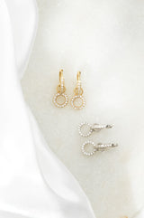 Circle Drop Hoop Huggie Earrings: Silver
