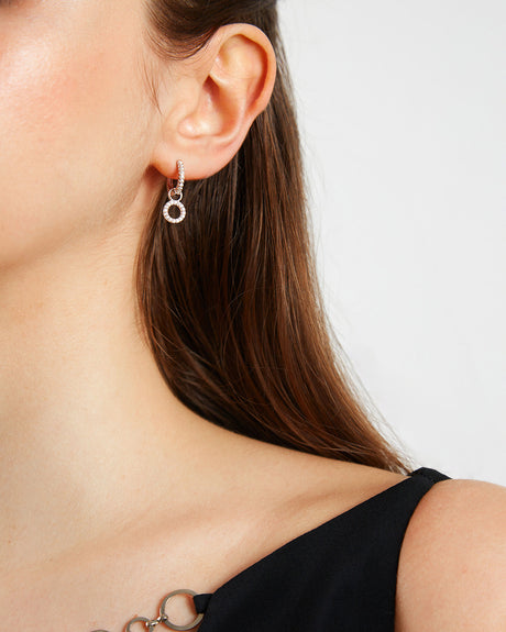 Circle Drop Hoop Huggie Earrings: Silver