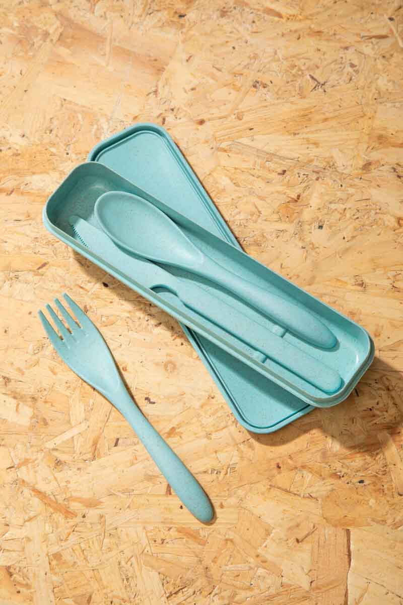 Mimo 3 Piece Mint Wheat Straw Travel Cutlery Set