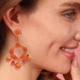 Coral Silk Hand Beaded Drop Earrings