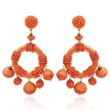 Coral Silk Hand Beaded Drop Earrings