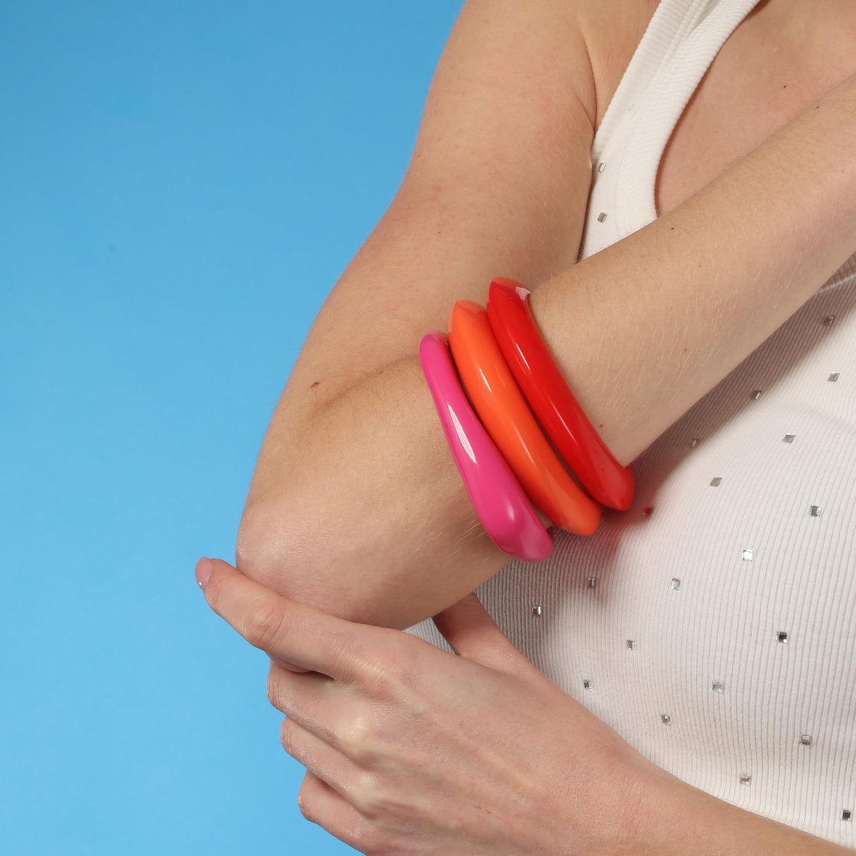 Fuschia and Orange and Bright Red Three Piece Bangle Set