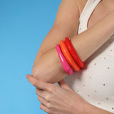 Fuschia and Orange and Bright Red Three Piece Bangle Set