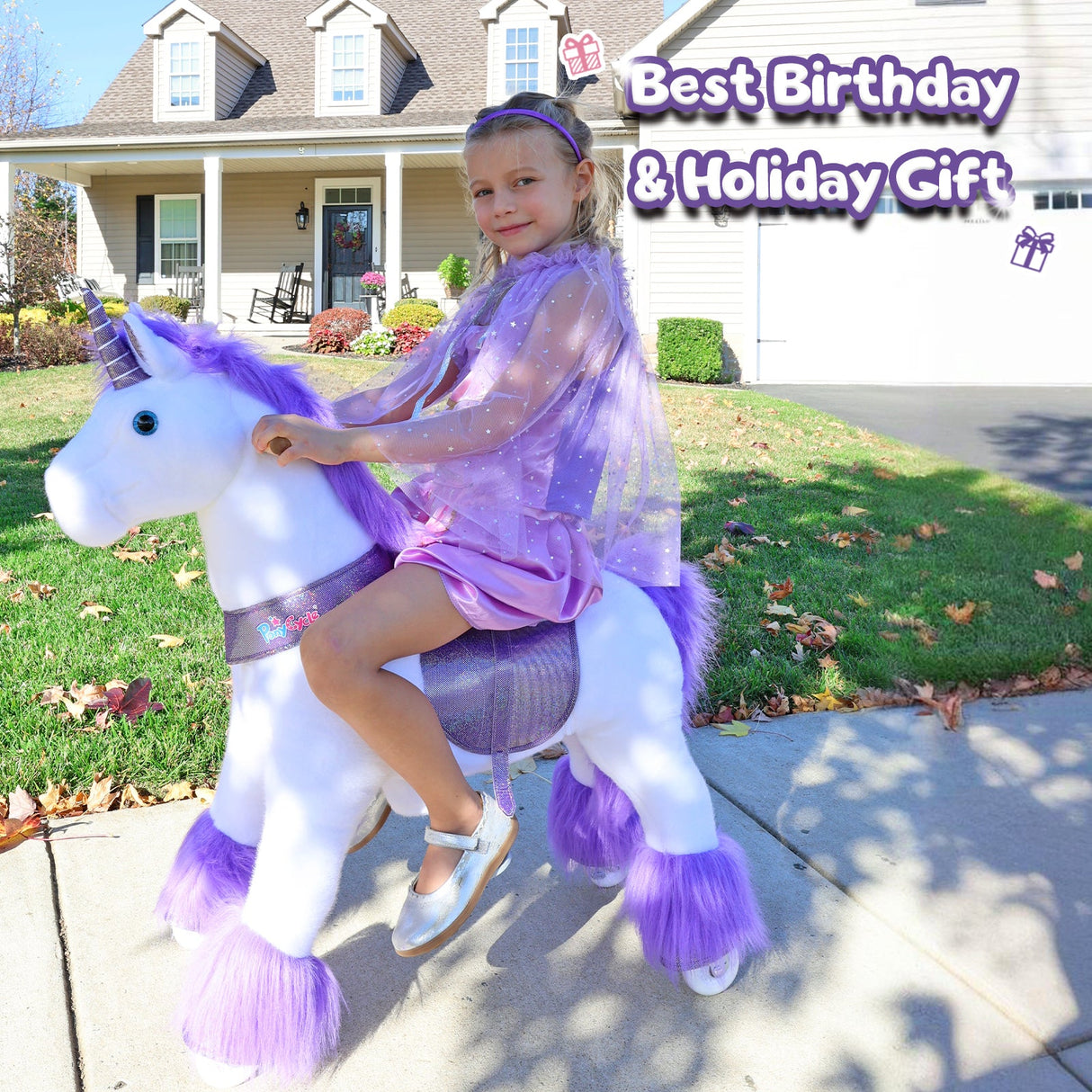 Ride-on Plush Unicorn Age 4-8 Purple（UK&EU in Stock）