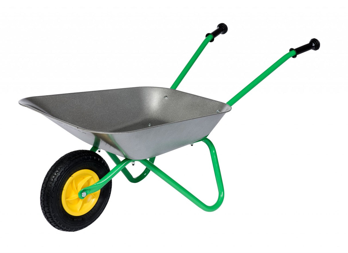 Rolly Wheelbarrow With Front Air Tyre (Silver and Green Metal)
