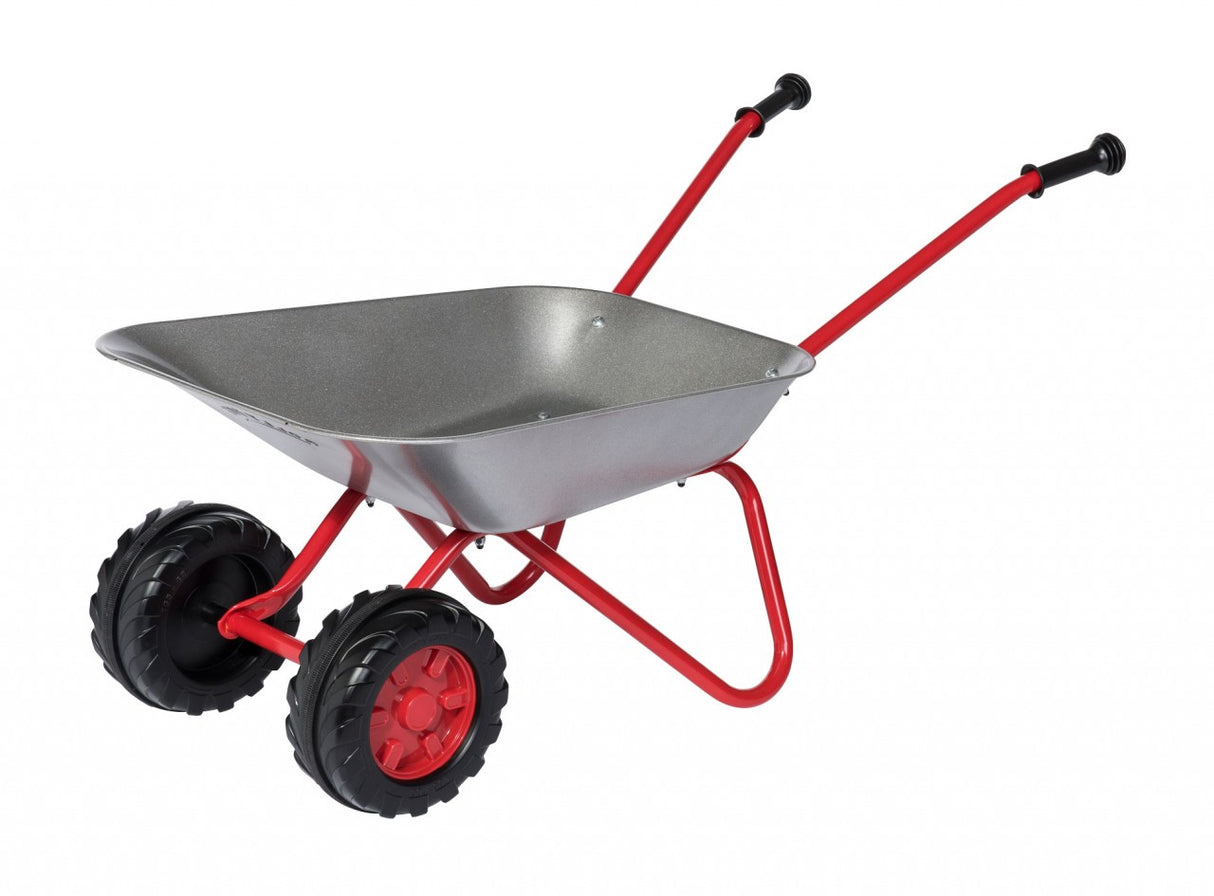 Rolly Wheelbarrow With Double Front Wheel  (Silver and Red Metal)