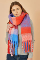 Yumi Orange And Black Check Soft Scarf