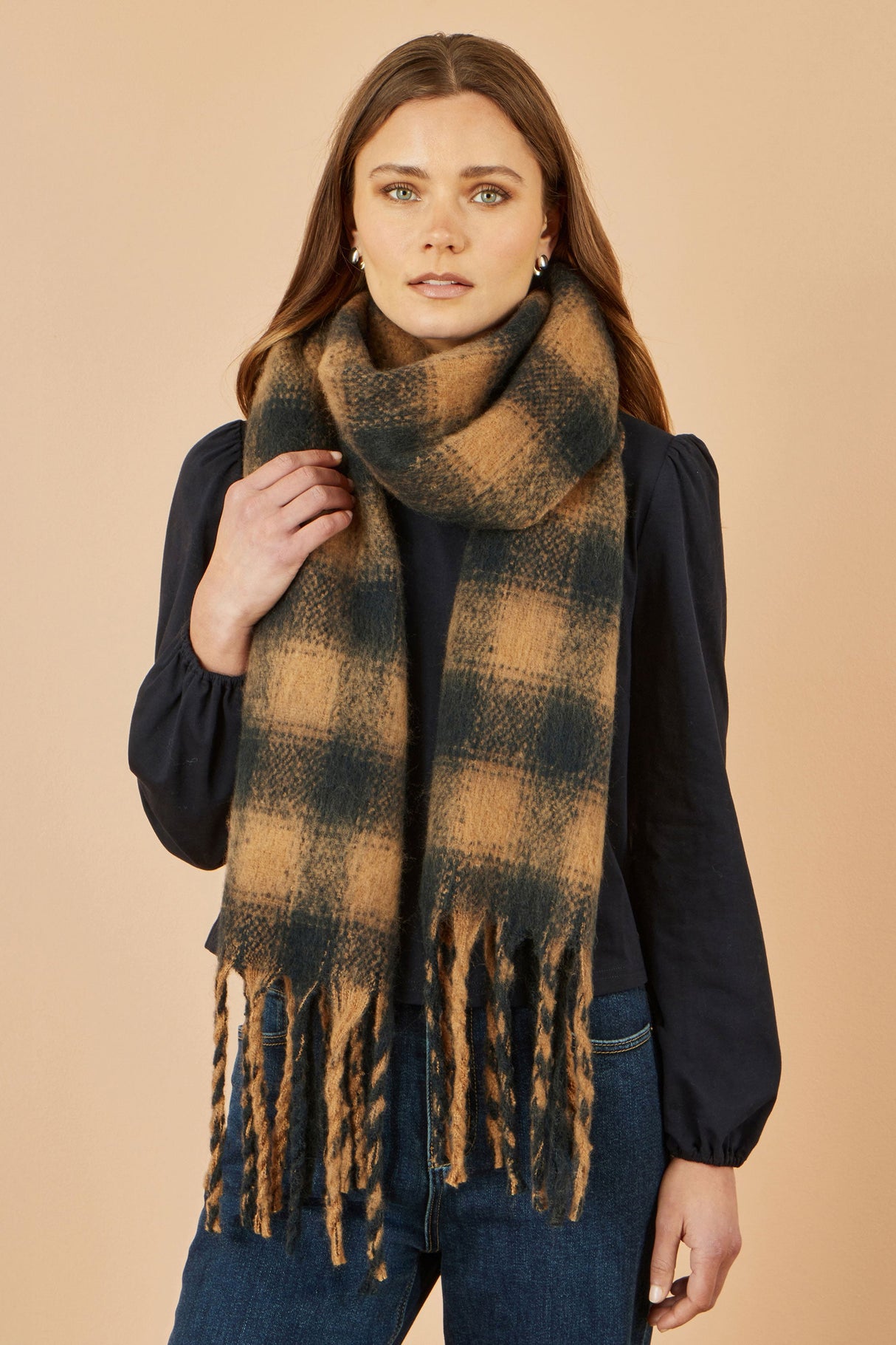 Yumi Brown Check Soft Scarf
