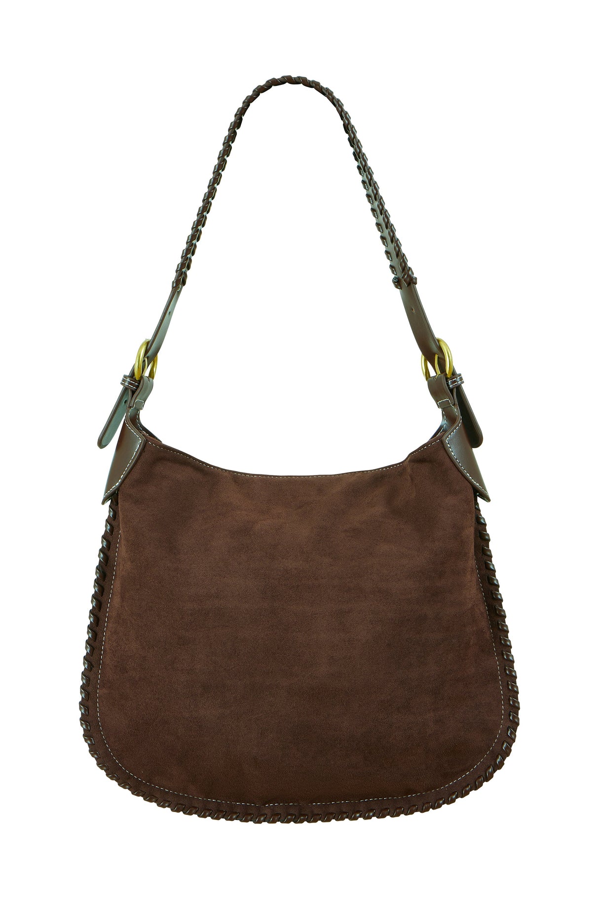 Yumi Brown Faux Suede Stitching Detail Bag