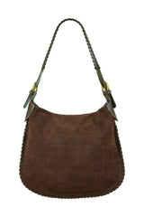 Yumi Brown Faux Suede Stitching Detail Bag